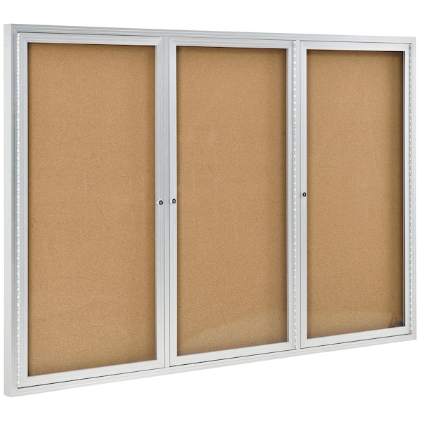 Global Industrial 3 Door Enclosed Bulletin Board, Cork, Aluminum Frame. 72in x 48in 695542 - main